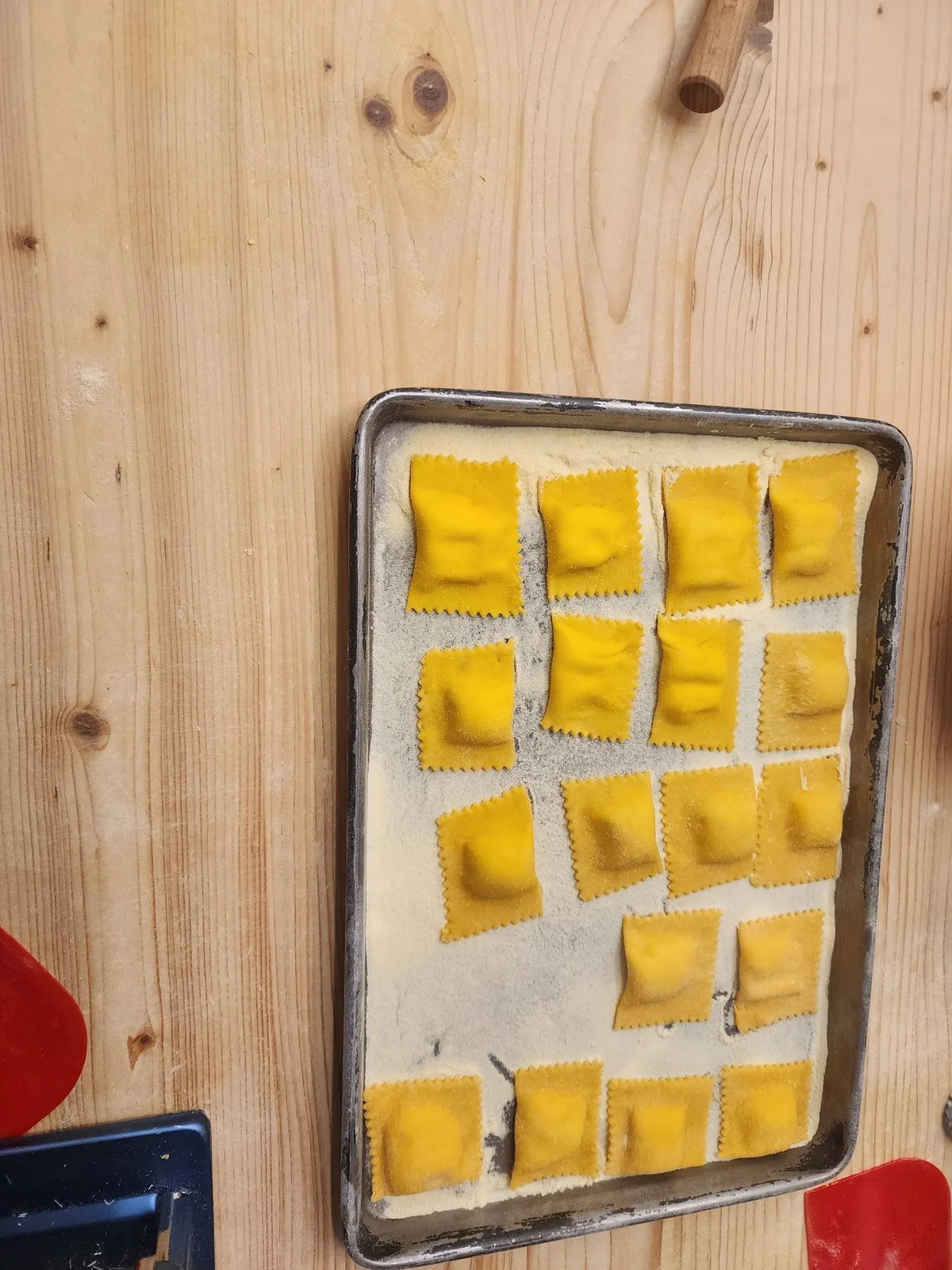 Fresh filled ravioli arranged on a tray